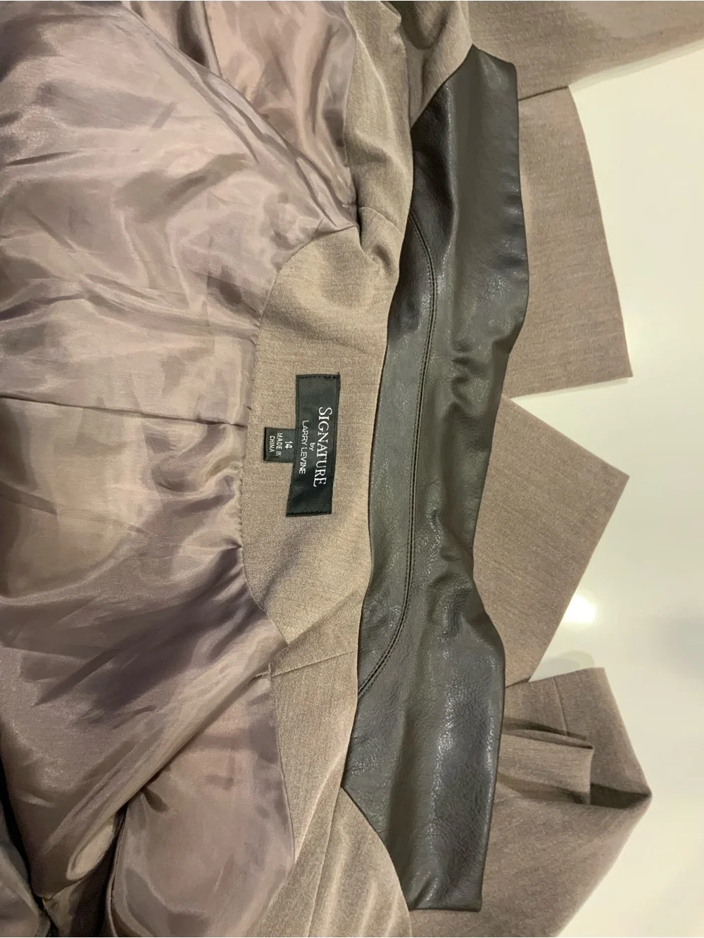 Signature by Larry Levine Taupe Blazer with Dark Contrast Collar